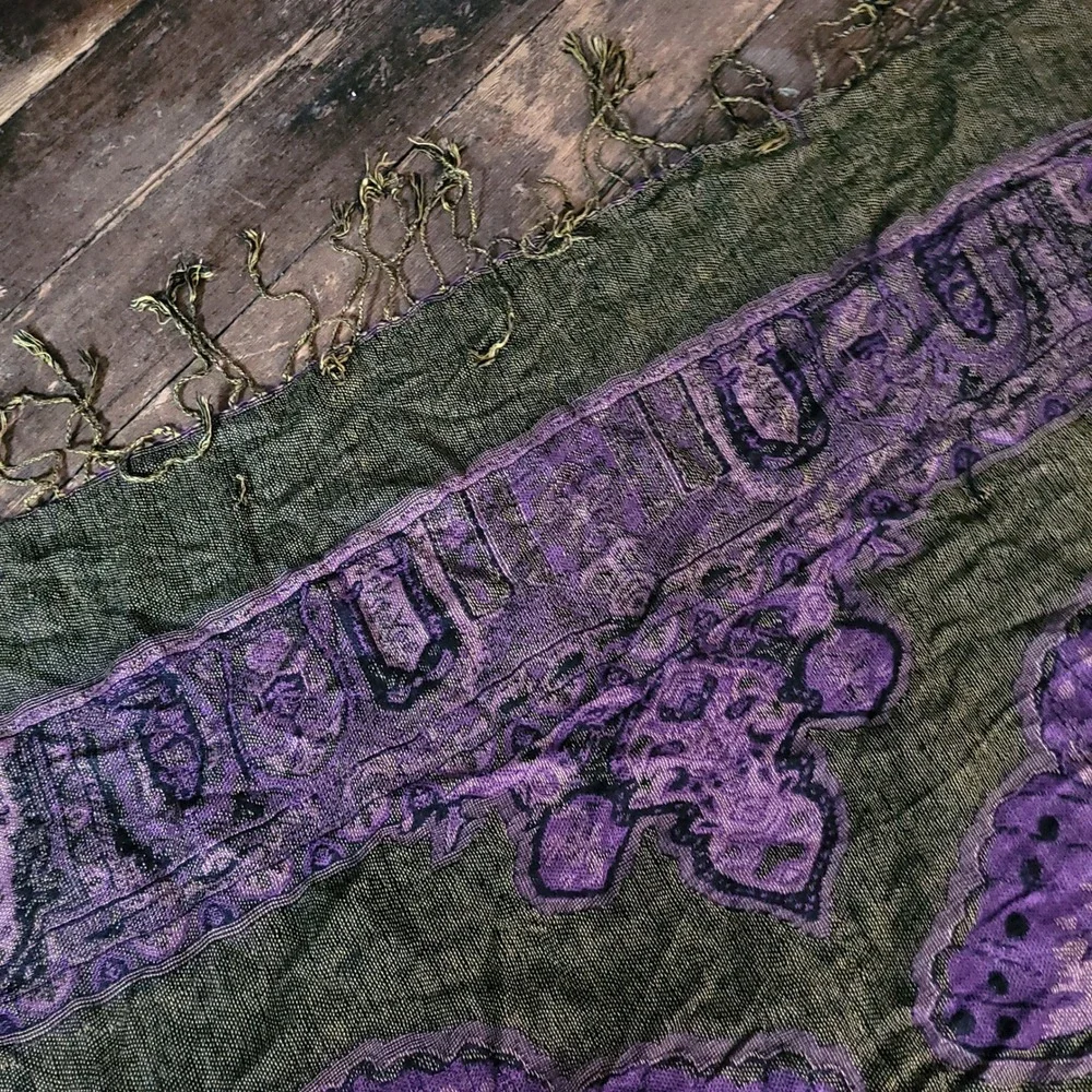 Bohemian Scarf Bundle Rust Orange Pleated Woven & Purple Butterfly Wrap Lot‎ 2pc